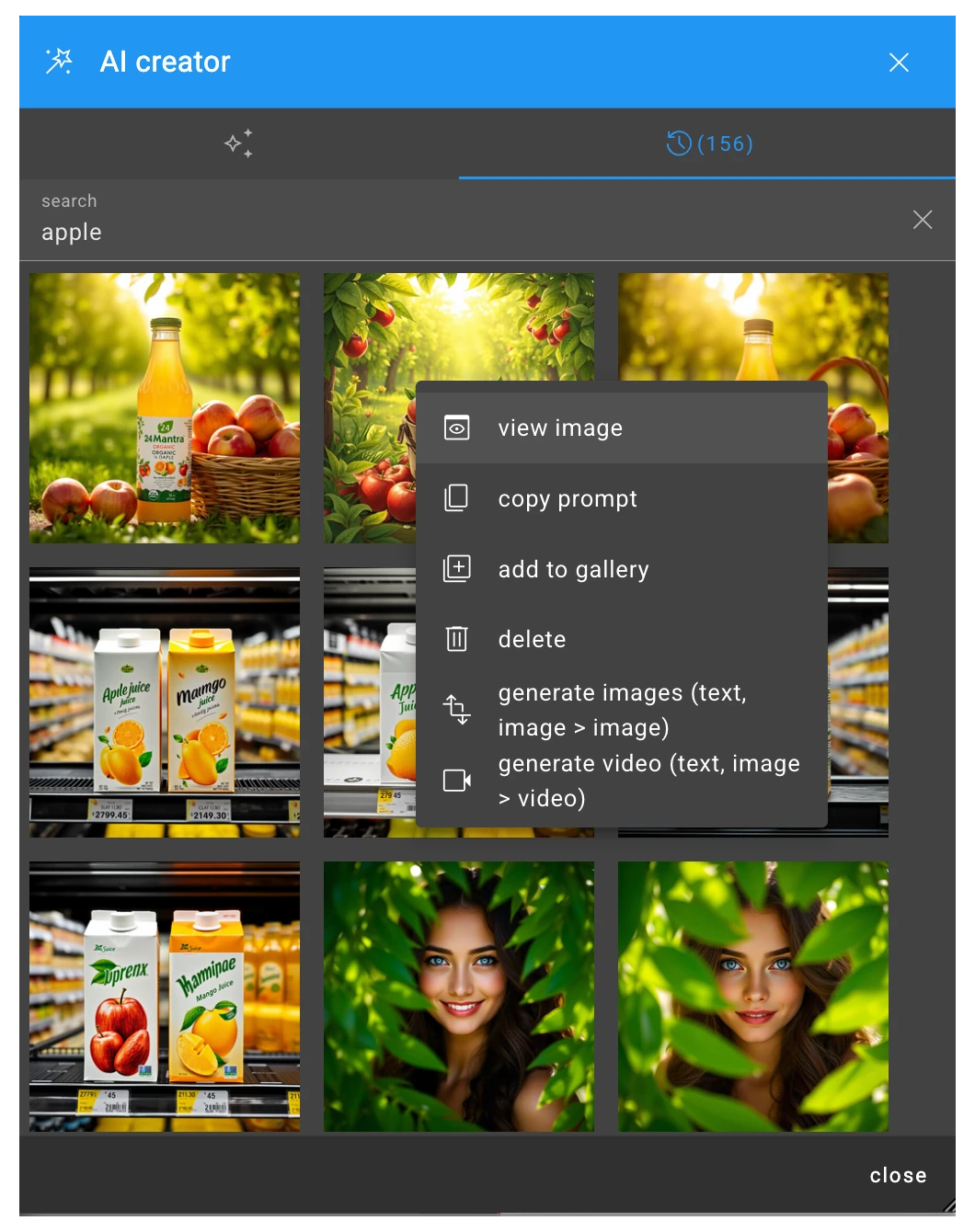 A collage of images demonstrating the AI features, such as an original image next to several AI-generated variations, and a text prompt transforming into an image.