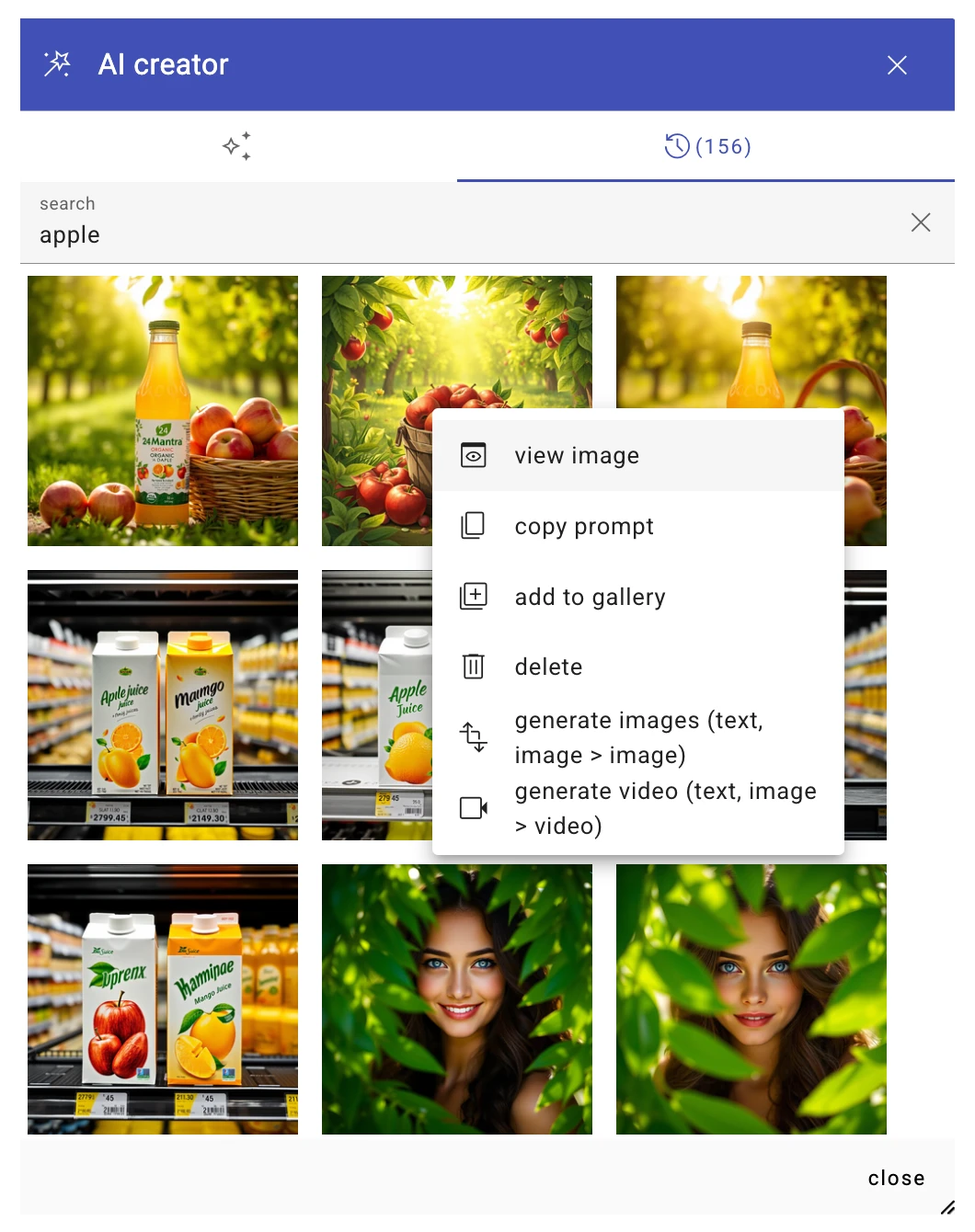 A collage of images demonstrating the AI features, such as an original image next to several AI-generated variations, and a text prompt transforming into an image.